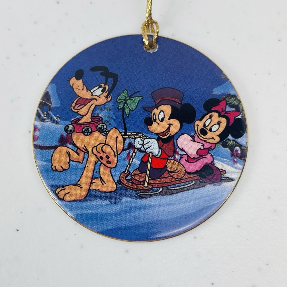 Vintage 1999 Mickeys Once Upon A Christmas Porcelain Ornament Pluto Minnie 2.5"
